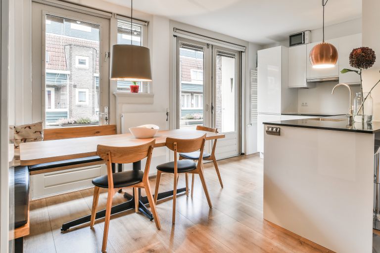 The cozy dining room of a modern apartment